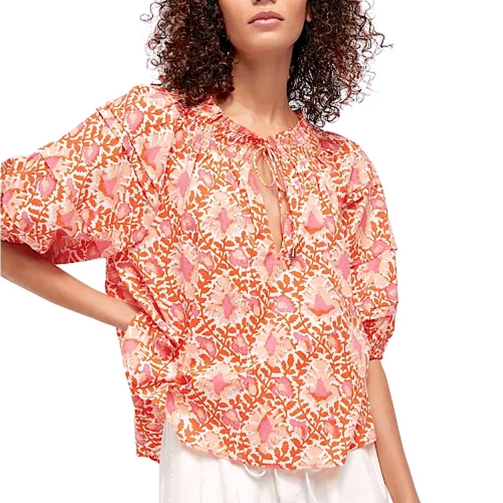 NWOT FREE PEOPLE Willow pink orange smock neck blouse sz large new without tags